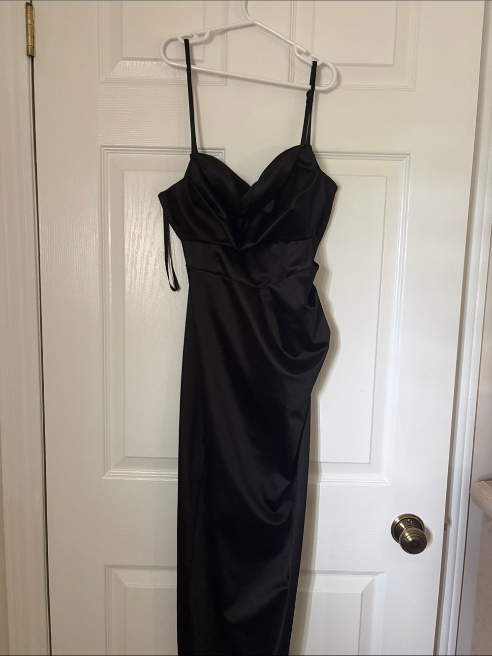 Windsor Black Satin Spaghetti Strap Prom Dress